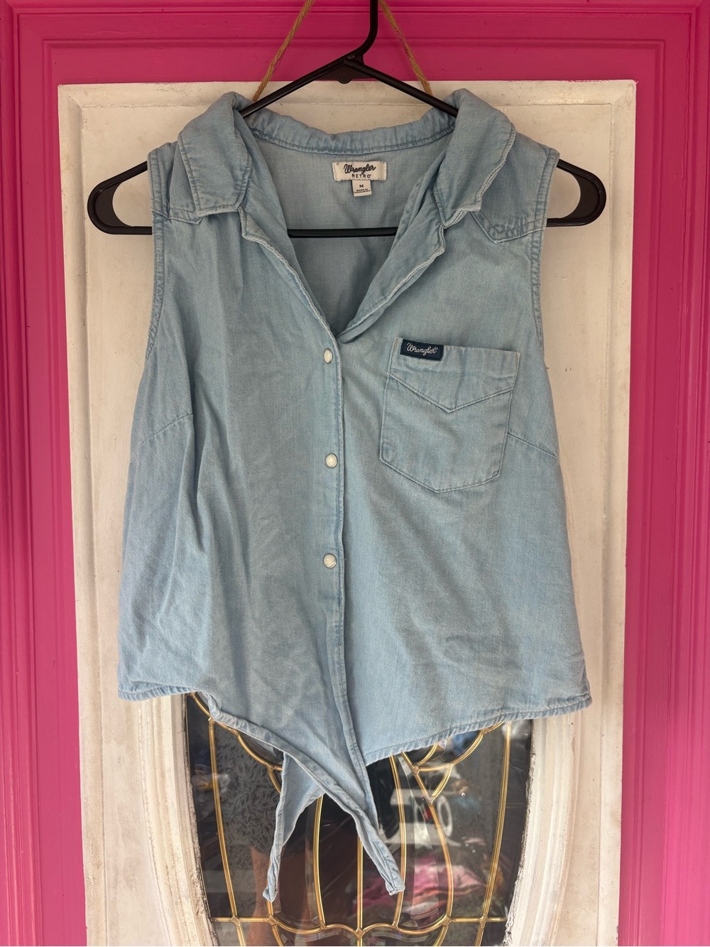 Wrangler Light Wash Sleeveless Denim Tie-Front Shirt